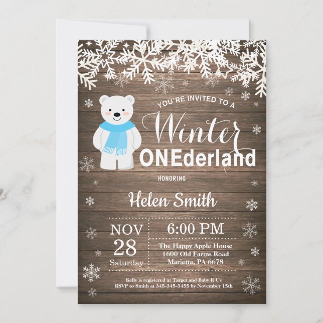 Invitation Anniversaire de garçon d'ours blanc d'Onederland (Devant)
