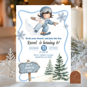 Invitation Anniversaire de garçon en snowboard