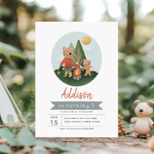 Invitation Anniversaire de garçon ours en peluche en forêt ca