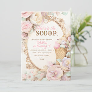 Invitation Anniversaire de glace vintage, glace rose poudré