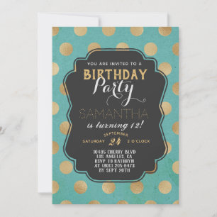 Invitation Anniversaire de Gold Polkadot