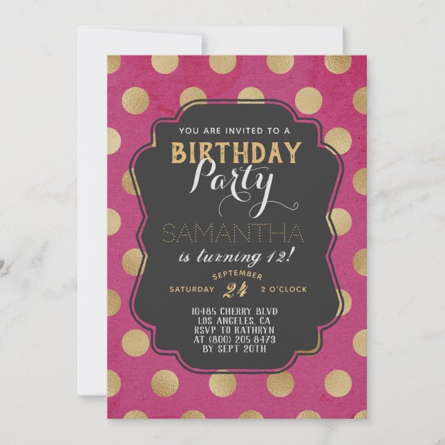Invitation Anniversaire de Gold Polkadot (Devant)