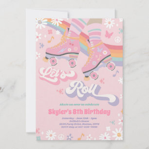 Invitation Anniversaire de Groovy Retro Rainbow Roller Skatin