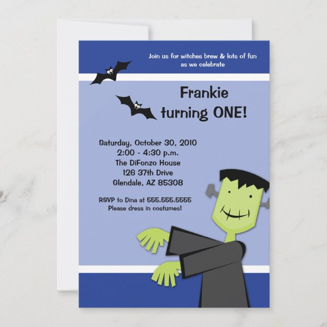 Invitation Anniversaire de Halloween 5x7 Frankenstein Invitat (Devant)