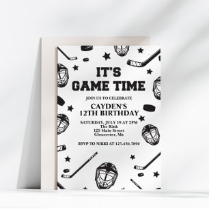 Invitation Anniversaire de hockey noir et blanc