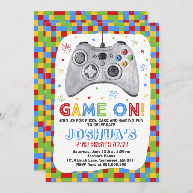 Invitation Anniversaire de jeu vidéo d'invitation (Devant / Derrière)