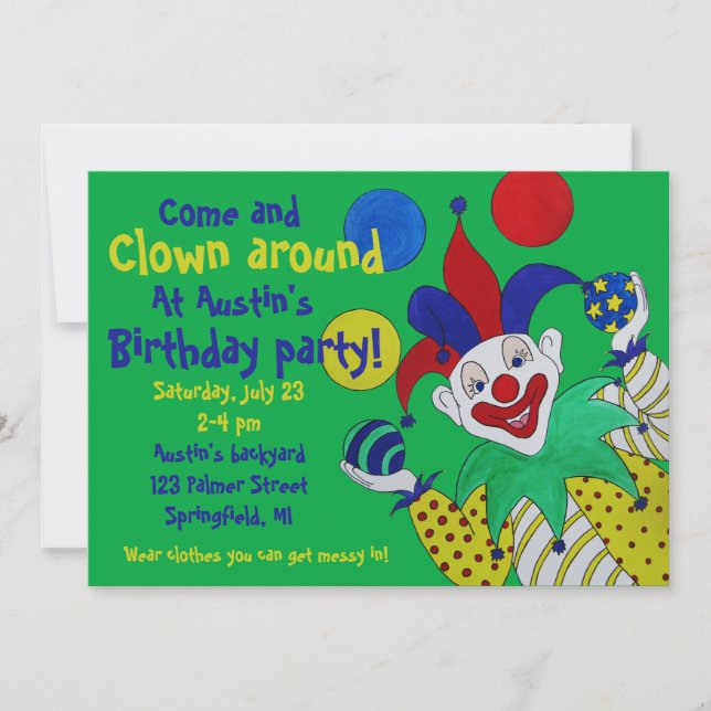 Invitation Anniversaire de jonglerie de clown (Devant)