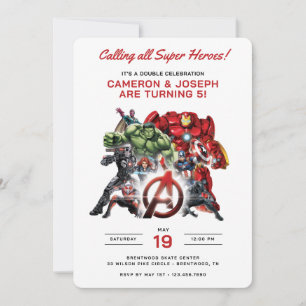 Invitation Anniversaire de jumeaux de super-héros Avengers