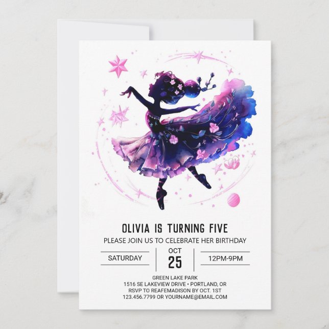 Invitation Anniversaire de la Ballerina imprimable de la dans (Devant)