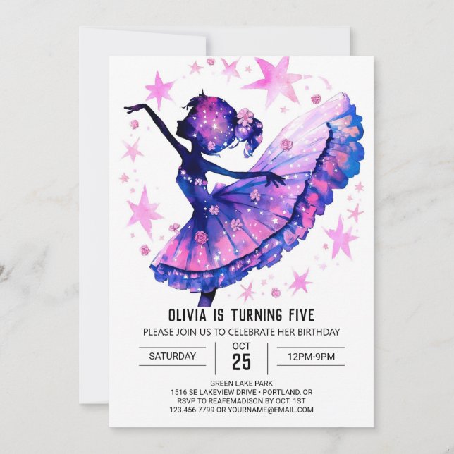 Invitation Anniversaire de la Ballerina numérique de la danse (Devant)