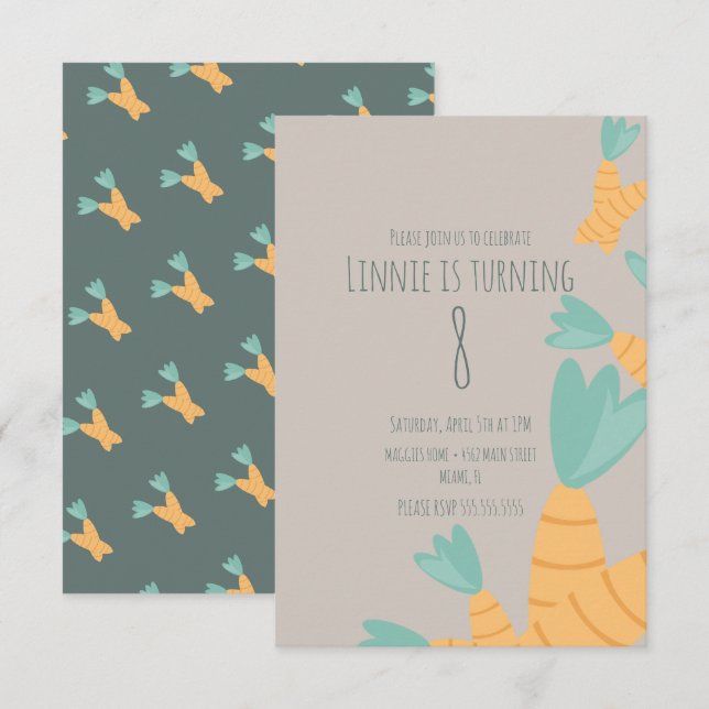 Invitation Anniversaire de la bande de carottes de Pâques mod (Devant / Derrière)