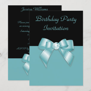 Invitation Anniversaire de la bow Diamond noir et Turquoise