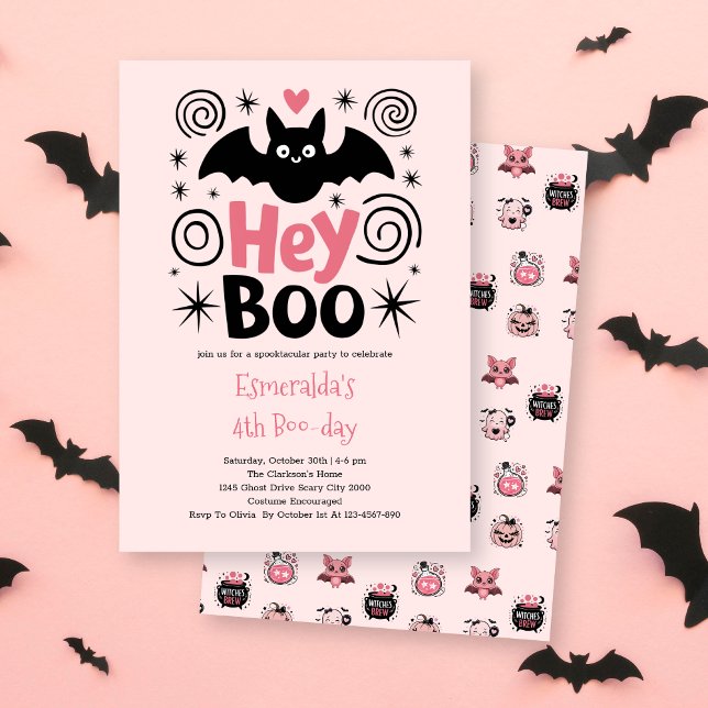Invitation Anniversaire de la chauve-souris d'Halloween rose (Créateur téléchargé)