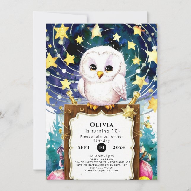 Invitation Anniversaire de la chouette magique pour enfants (Devant)