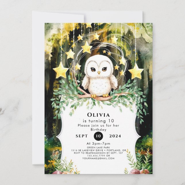 Invitation Anniversaire de la Chouette magique pour enfants (Devant)