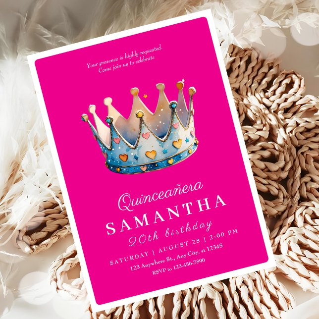 Invitation Anniversaire de la couronne de Quinceanera rose ch (Créateur téléchargé)