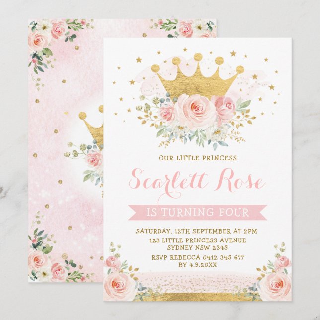 Invitation Anniversaire de la couronne d'or de la princesse r (Devant / Derrière)