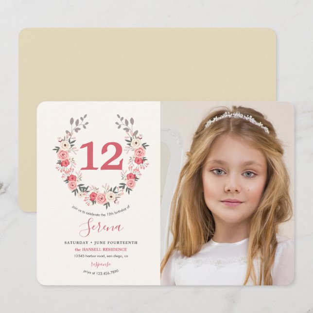 Invitation Anniversaire de la couronne rose (Devant / Derrière)