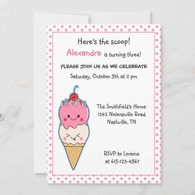 Invitation Anniversaire de la Crème de glace douce (Devant)