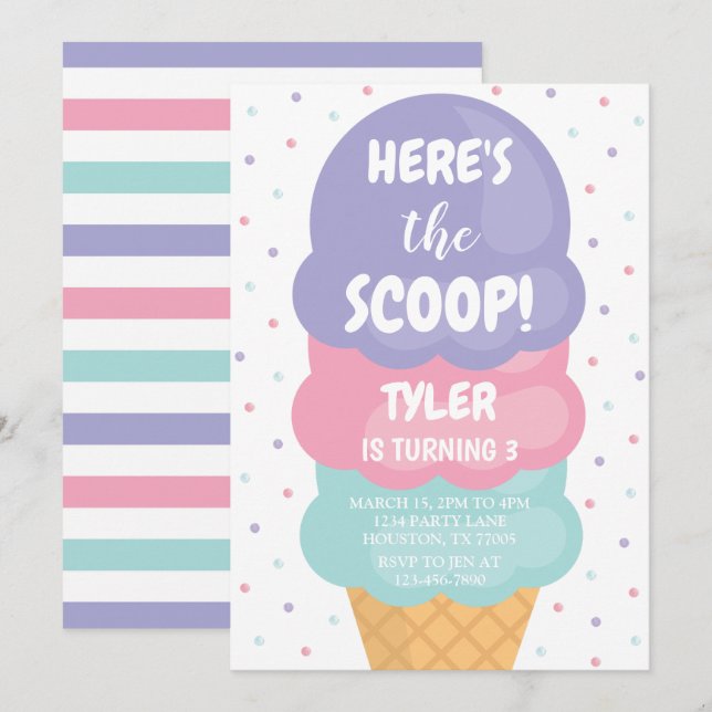 Invitation Anniversaire de la crème glacée (Devant / Derrière)