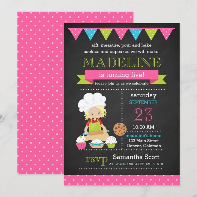 Invitation Anniversaire de la cuisson | Décoration de gâteaux (Devant / Derrière)