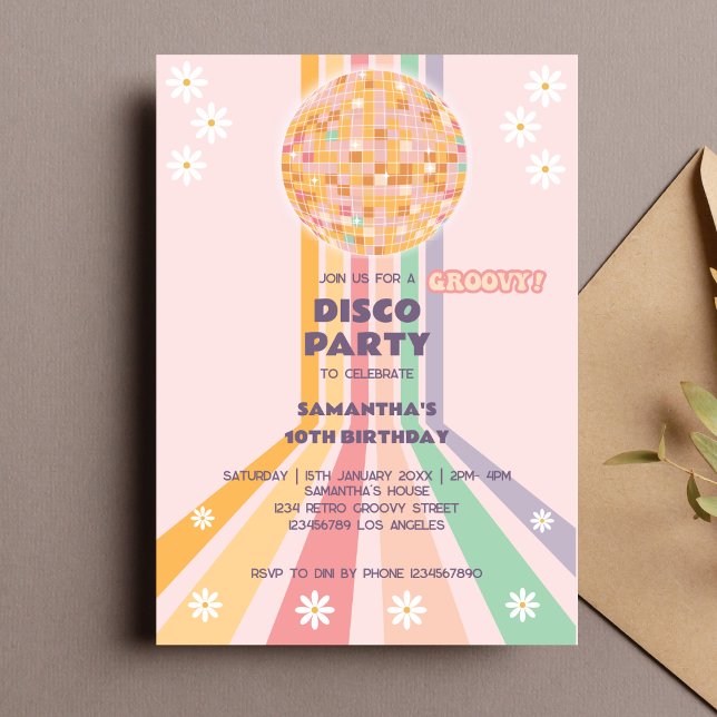 Invitation Anniversaire de la discothèque Retro super Daisy (Créateur téléchargé)
