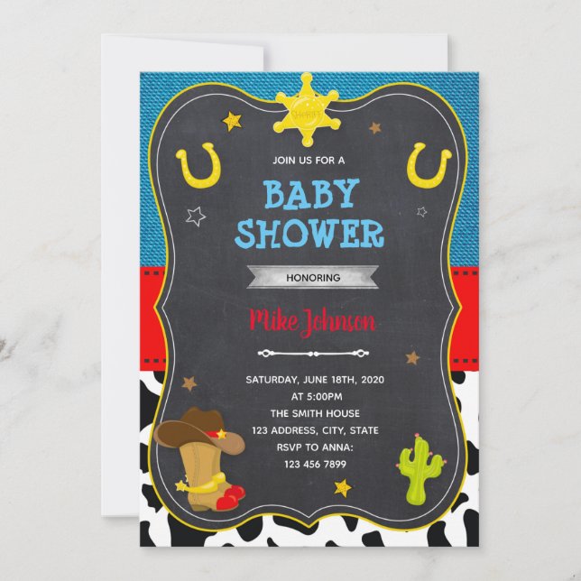 Invitation Anniversaire de la douche Cowboy  (Devant)
