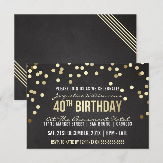 Invitation Anniversaire de la femme de tableau de confettis (Devant / Derrière)