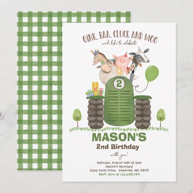 Invitation Anniversaire de la ferme Boy Old MacDonald Barnyar (Devant / Derrière)