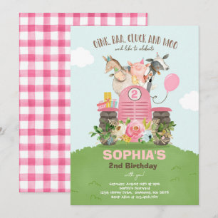 Invitation Anniversaire de la ferme Pink Old MacDonald Barnya