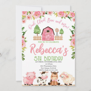 Invitation Anniversaire de la ferme pour filles, animaux de f