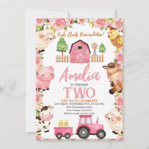 Invitation Anniversaire de la ferme pour filles, animaux de f