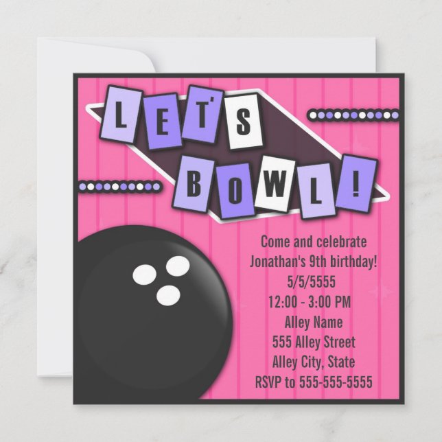 Invitation Anniversaire de la fête de Bowling (Devant)