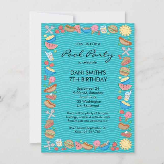 Invitation Anniversaire de la fête de la piscine (Devant)