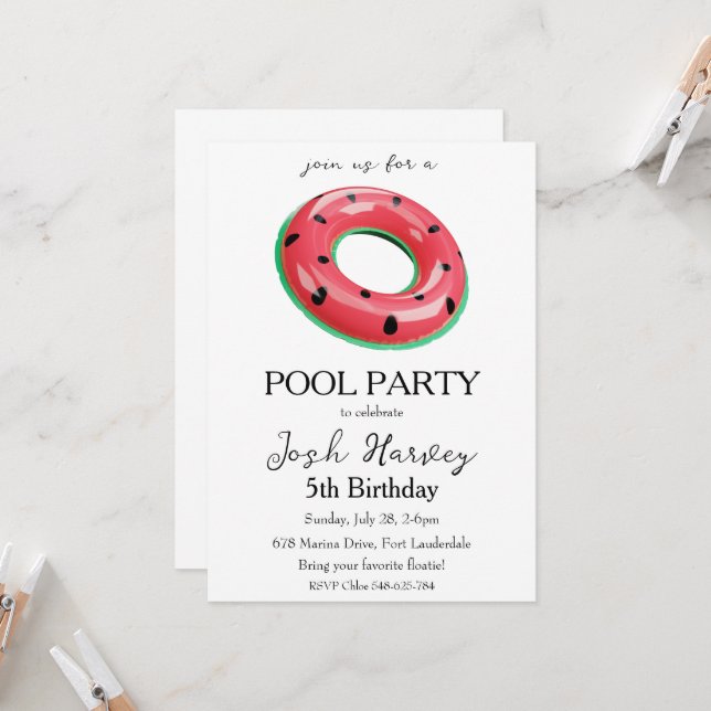 invitation anniversaire de la fête de la piscine d (Devant/Arrière en situation)