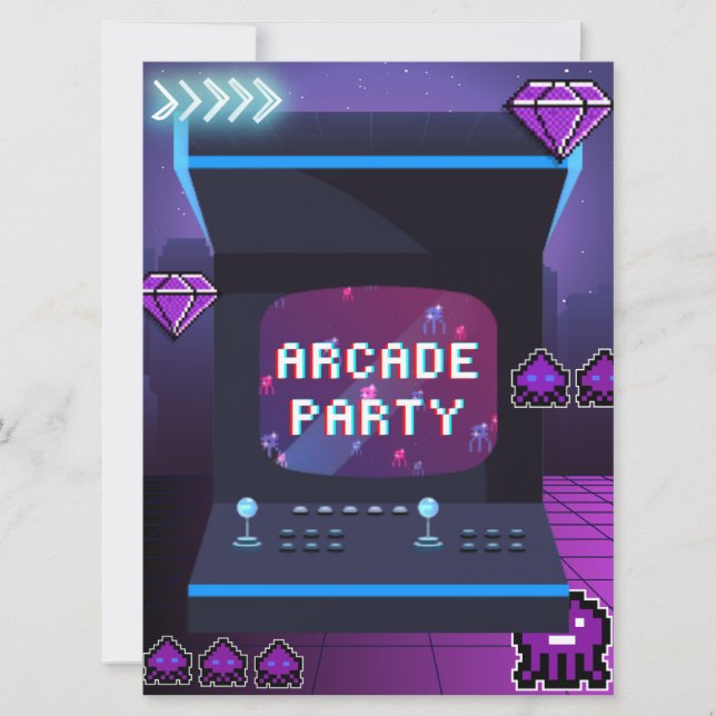 Invitation Anniversaire de la fête de Neon Arcade (Devant)