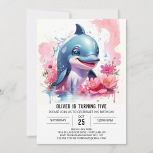 Invitation Anniversaire de la fête des dauphins roses de la m