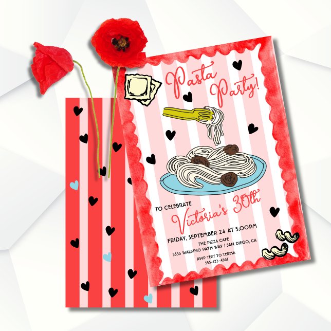 Invitation Anniversaire de la fête des pâtes dessinée à la ma (Créateur téléchargé)
