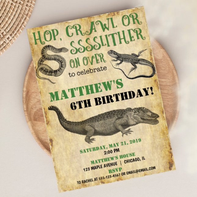 Invitation Anniversaire de la fête du reptile, alligator du l (Créateur téléchargé)