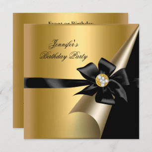Invitation Anniversaire de la fête Gold Black Bow Diamond Ima