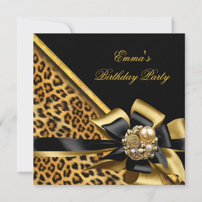 Invitation Anniversaire de la fête Gold Black Leopard Image (Devant)