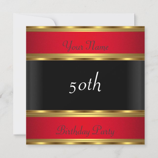 Invitation Anniversaire de la fête Gold Rouge Noir (Devant)