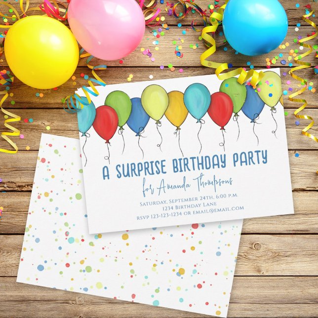 Invitation Anniversaire de la fête surprise célébré Ballons m (Créateur téléchargé)