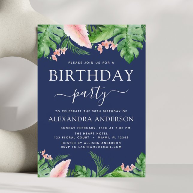 Invitation Anniversaire de la fête Tropical Palm Floral Aquar (Créateur téléchargé)