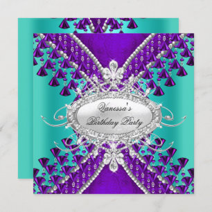 Invitation Anniversaire de la fête violet Turquoise perles Di