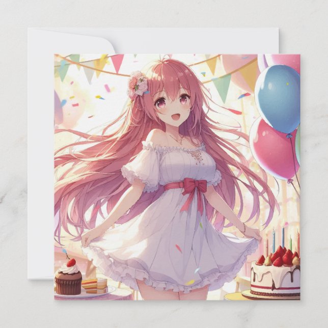 Invitation Anniversaire de la fille Anime (Devant)