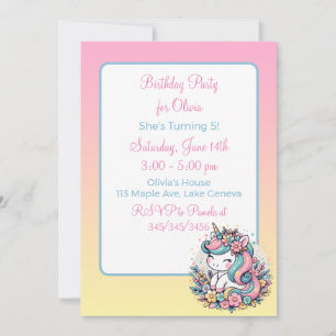 Invitation Anniversaire de la fille de la licorne 