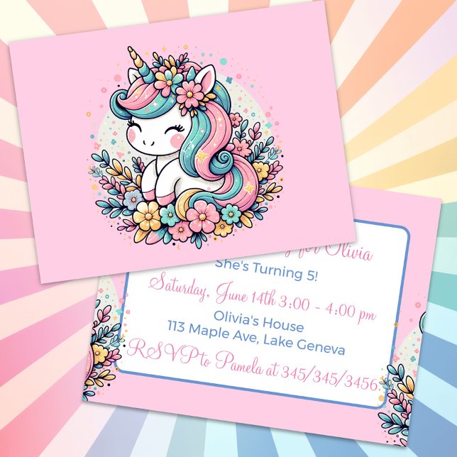 Invitation Anniversaire de la fille de la licorne  (Créateur téléchargé)