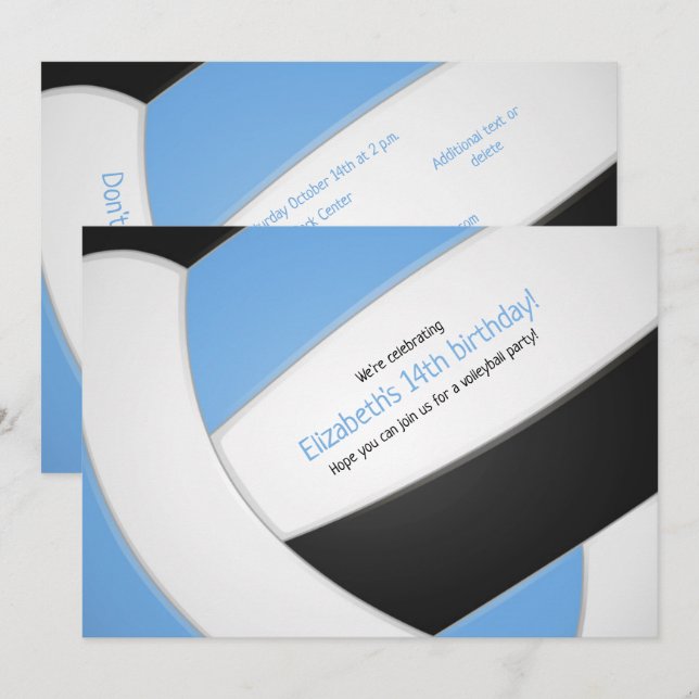 Invitation anniversaire de la fille de volley-ball noir bleu  (Devant / Derrière)