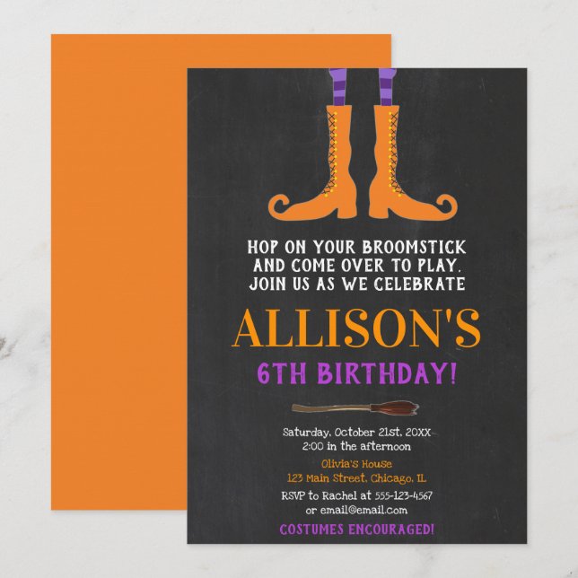 Invitation Anniversaire de la fille d'Halloween, pieds de sor (Devant / Derrière)